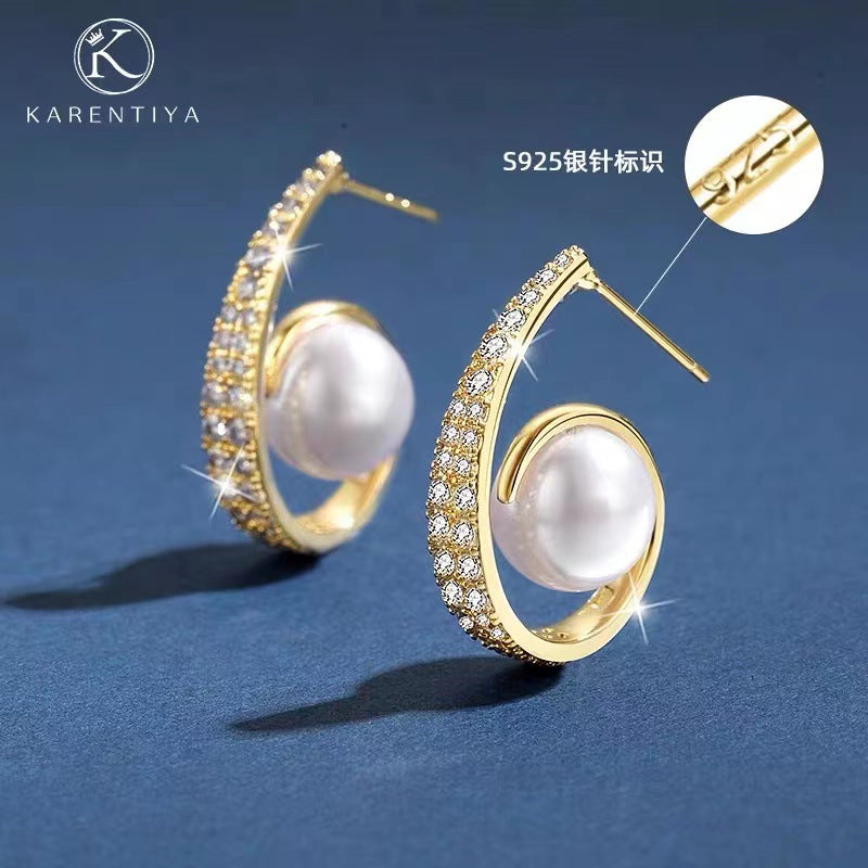 S925 silver needle C-shaped circle diamond zircon earrings