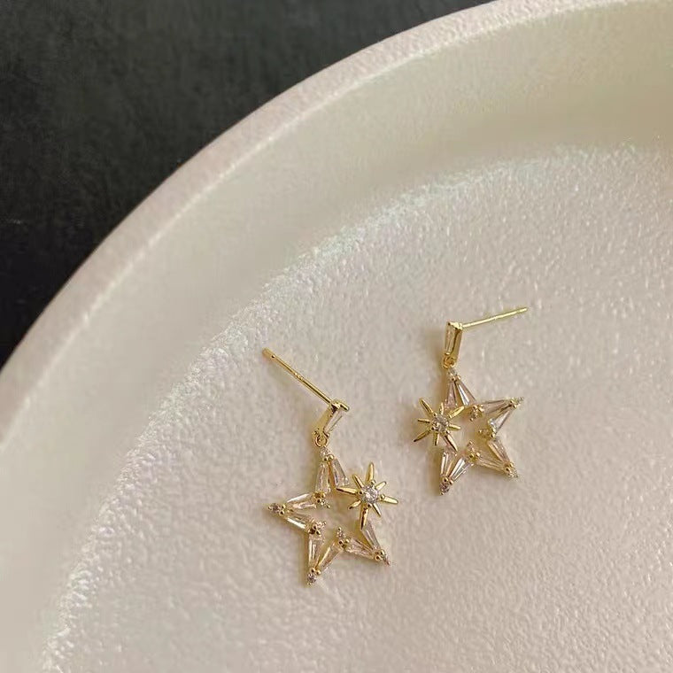 S925 silver needle five-pointed star studded with diamond star earrings
