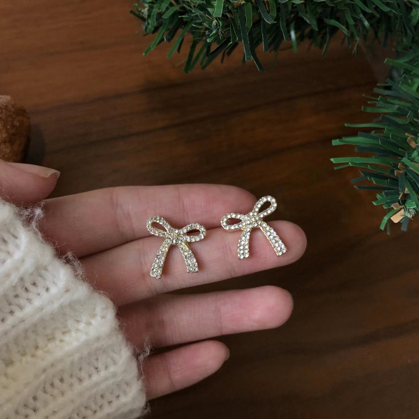 S925 silver needle delicate sweet bow earrings