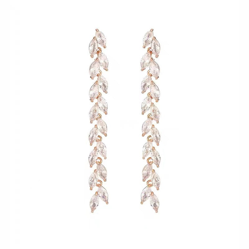 S925 silver needle fashion wheat ear crystal glass earrings