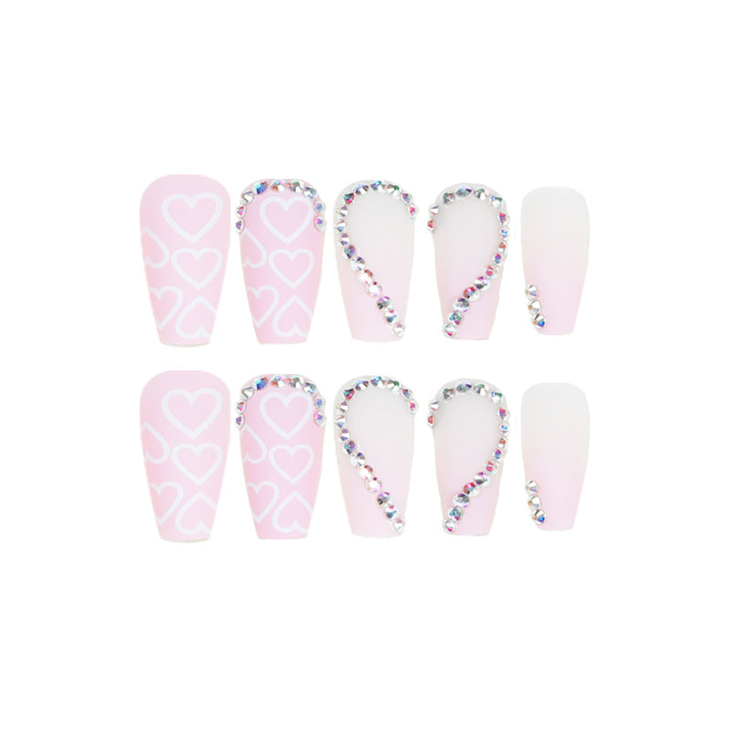 Pink love rhinestone PRESS ON NAILS