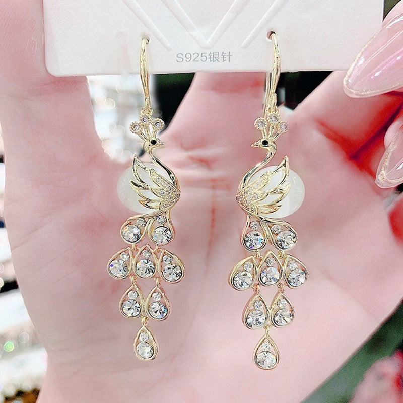 Bowknot geometric tassel long pearl rhinestone earrings