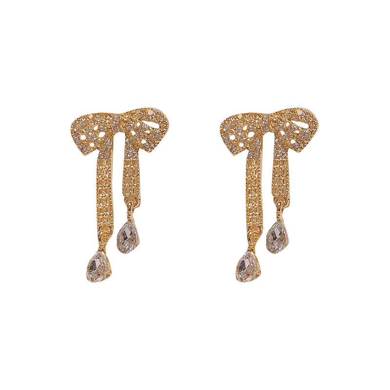 WHOLESALE zircon grid bow earrings