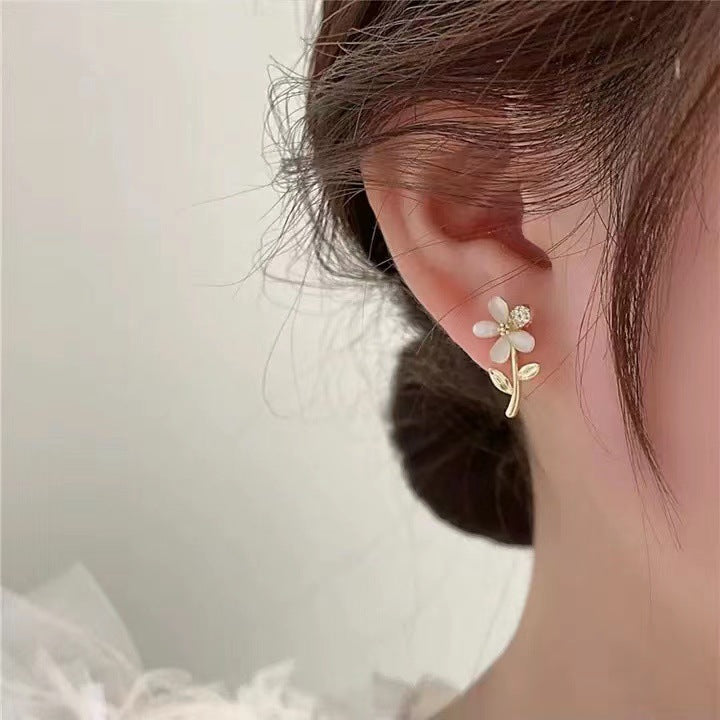 S925 silver needle opal flower earrings