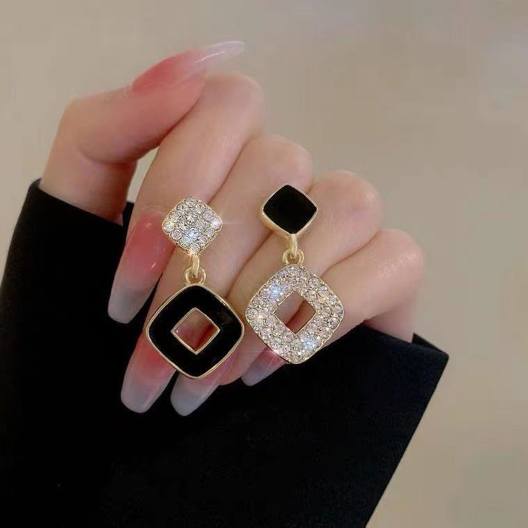 S925 silver needle full diamond asymmetrical vintage earrings