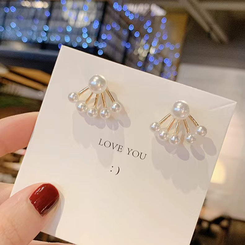 S925 silver needle pearl earrings in front and back