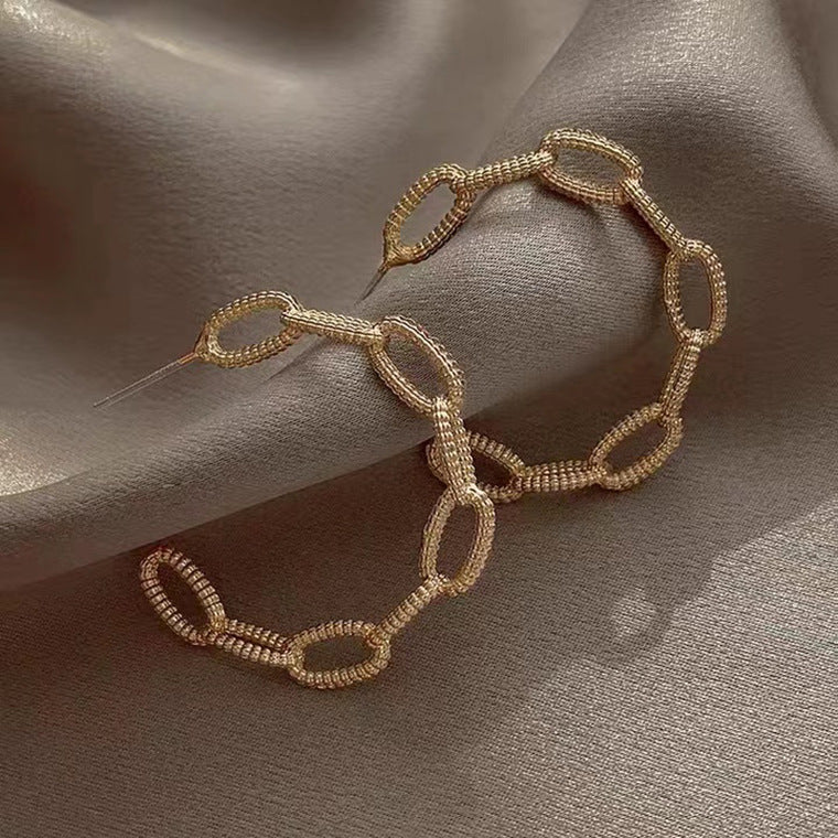 S925 silver needle round chain simple vintage earrings