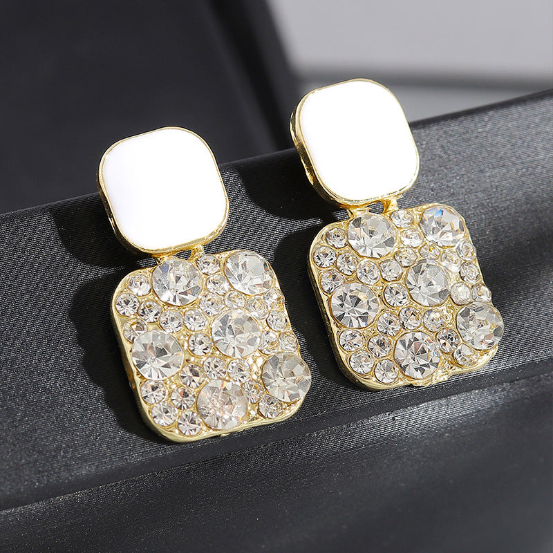 S925 silver needle macaroon colored geometric square earrings