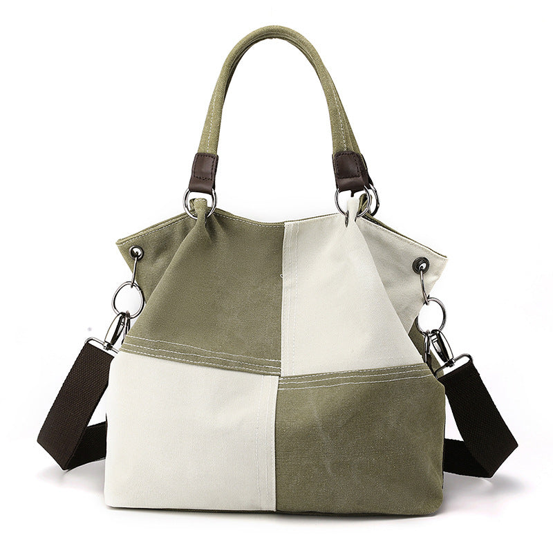 Casual women's canvas bag, trendy new splicing color contrast single shoulder women's bag