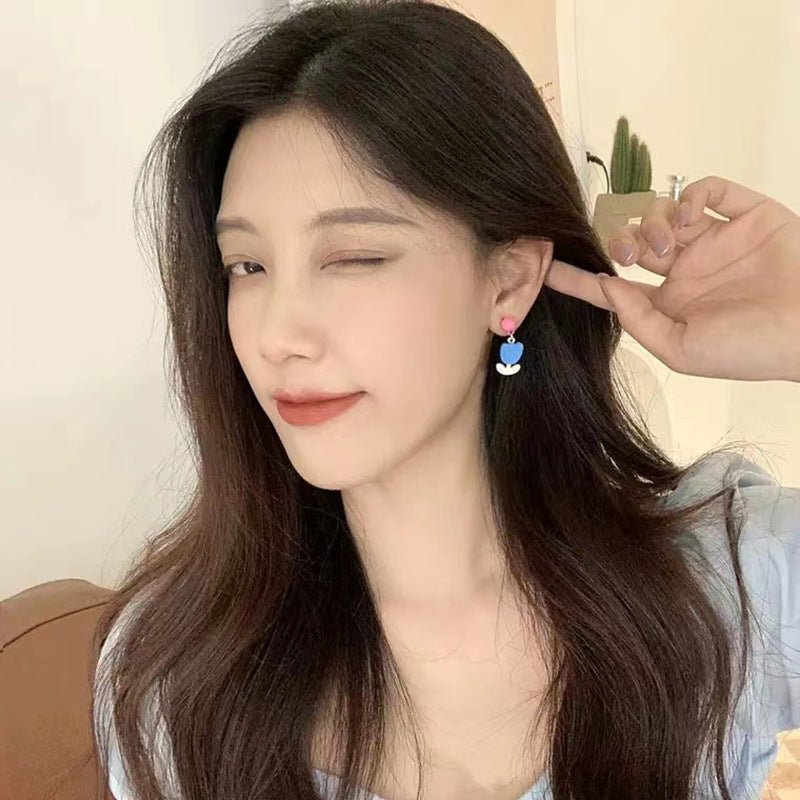 S925 Silver Needle Tulip Earrings Makaron Earrings