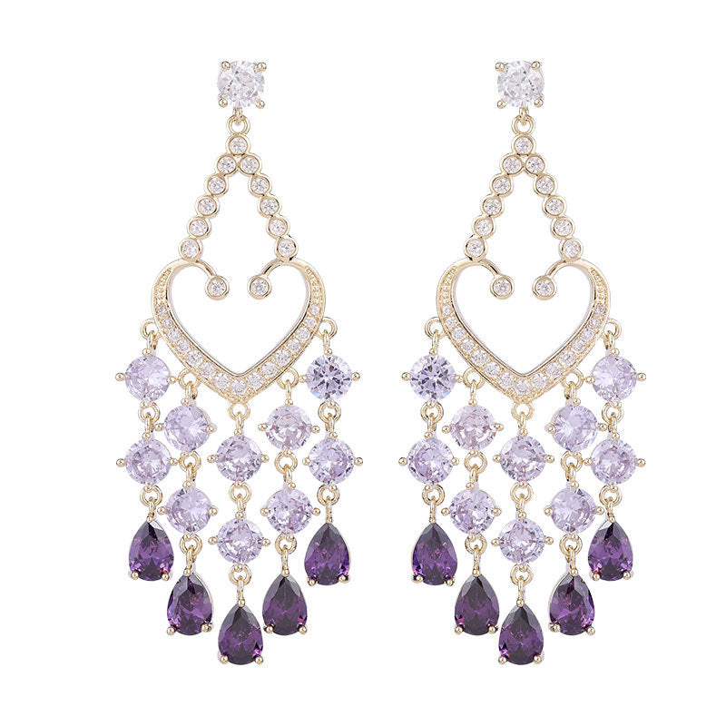 S925 silver needle super love shaped tassel Drop Earrings