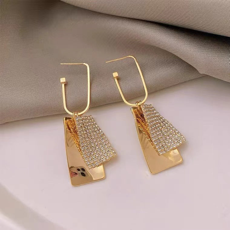 S925 silver needle geometric diamond gold earrings