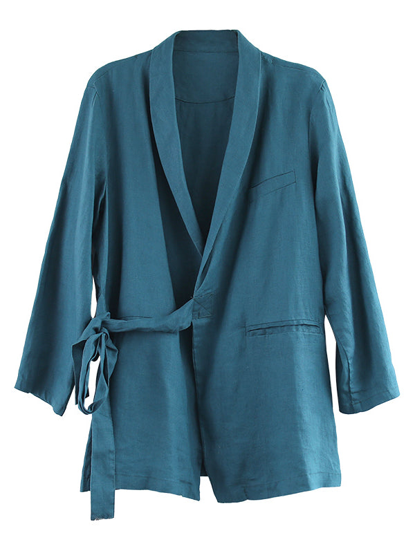 Loose Ethnic Style Solid Lace-Up Cropped Suit Outwear