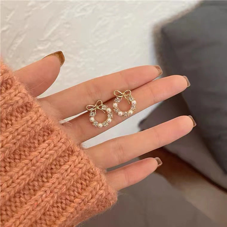 S925 silver needle small bow simple earrings