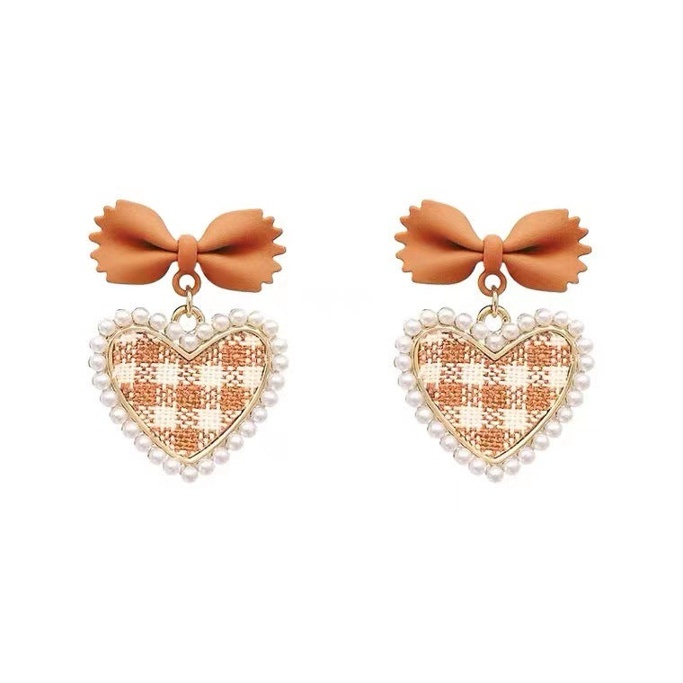 S925 silver needle sweet bow love fashion fabric heart earrings
