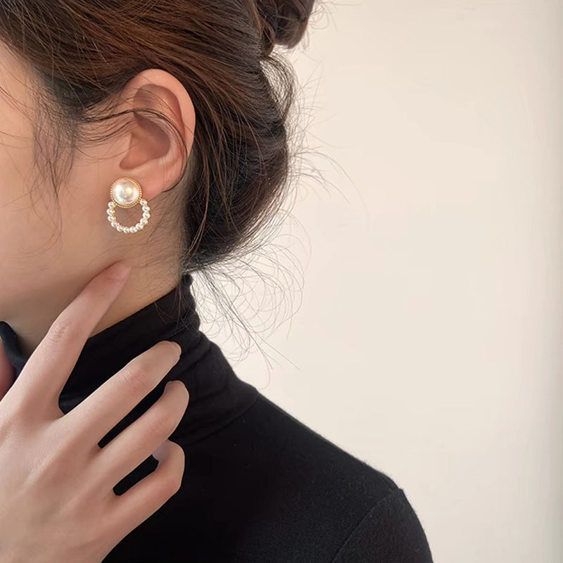 S925 Silver Needle Geometric Round Pearl Earrings