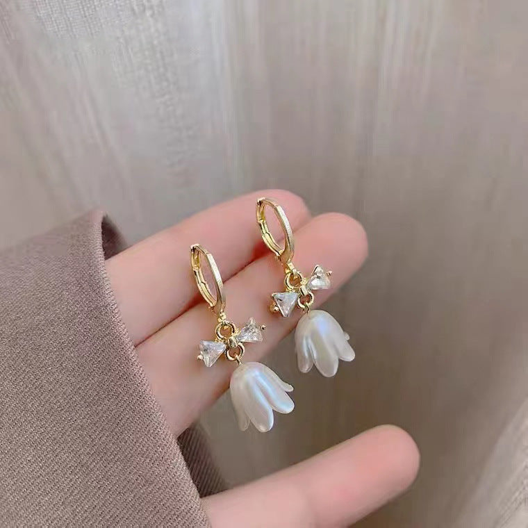 S925 silver needle flower bow earrings