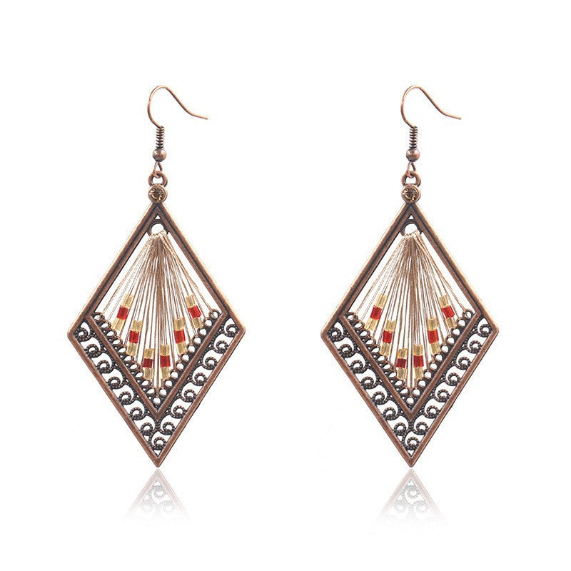 Fashion drop-shaped hand-woven retro earrings