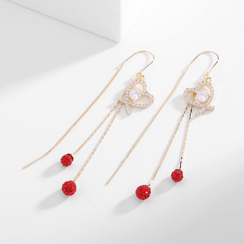 Red three-dimensional full diamond Ball Earrings
