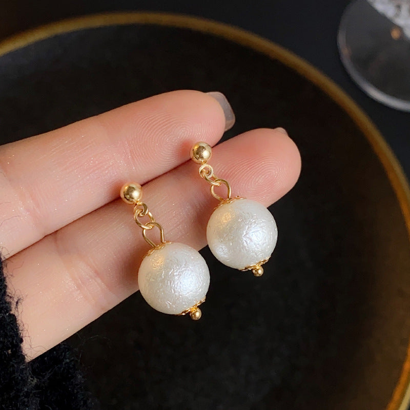 S925 silver needle French style cotton bead earrings