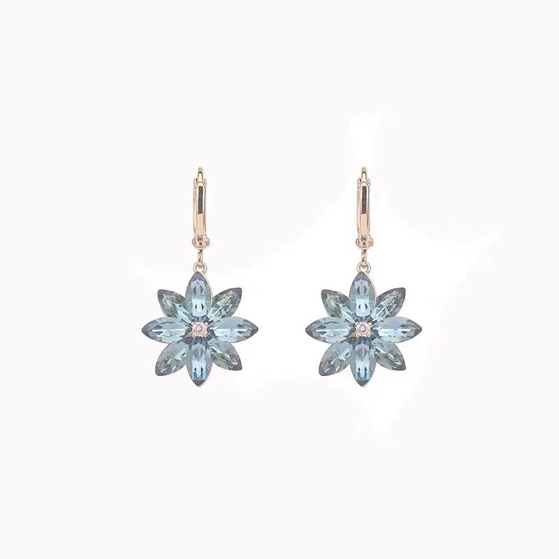 Crystal Petal Blue Ice Flower Earrings