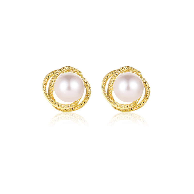 S925 silver needle spiral fashion diamond-encrusted pearl earrings