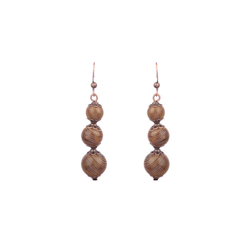 National Geometric Round Wooden Bead Earrings