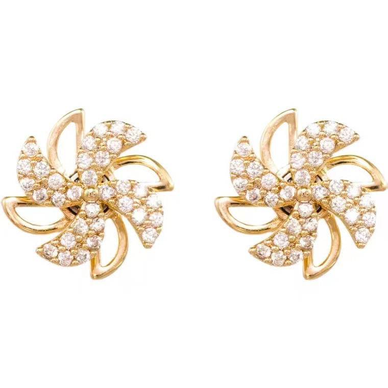 S925 silver needle rotating windmill set diamond earrings