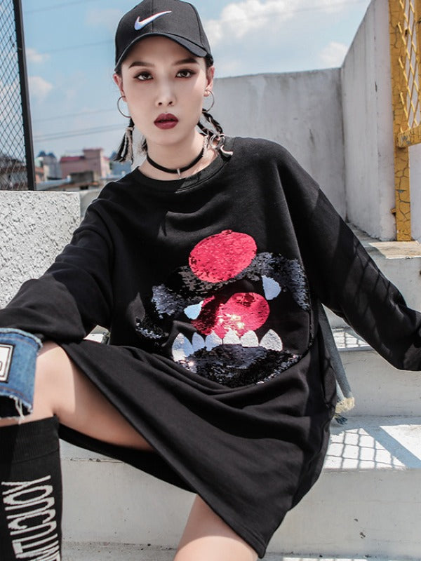 Stylish Loose Jean Cropped Splicing Print Hoodie