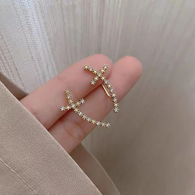 S925 Silver Needle Small Delicate Cross Earrings