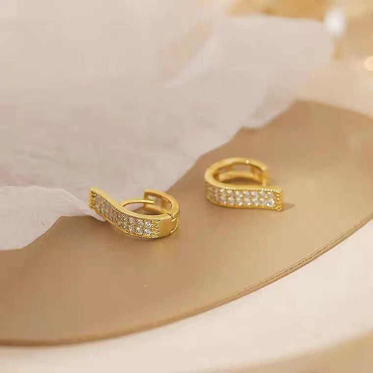 Genuine gold plated S925 silver needle geometric circular micro-embedded earrings