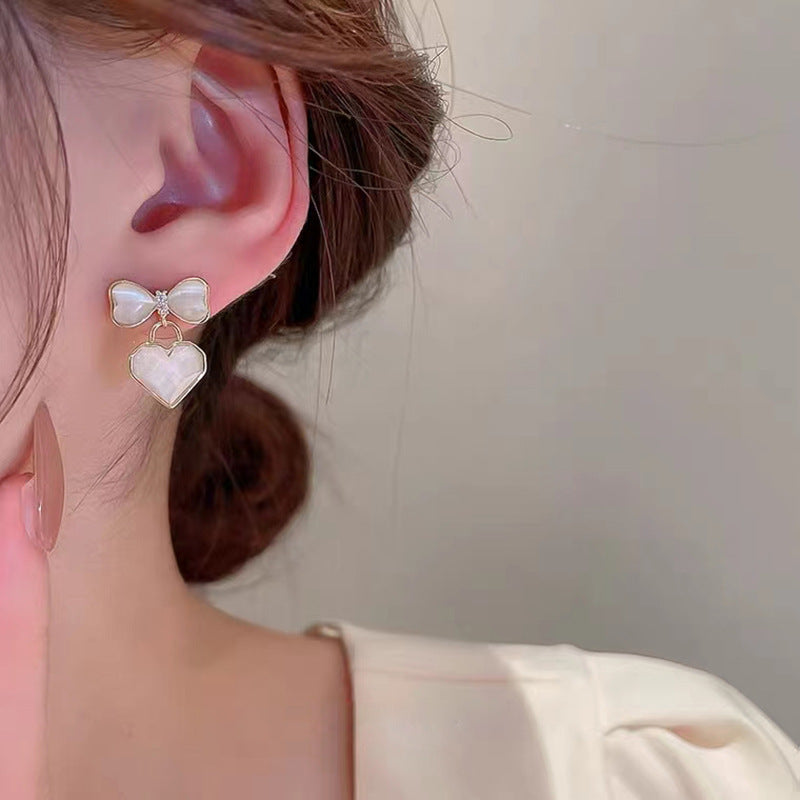 S925 silver needle opal bow love earrings