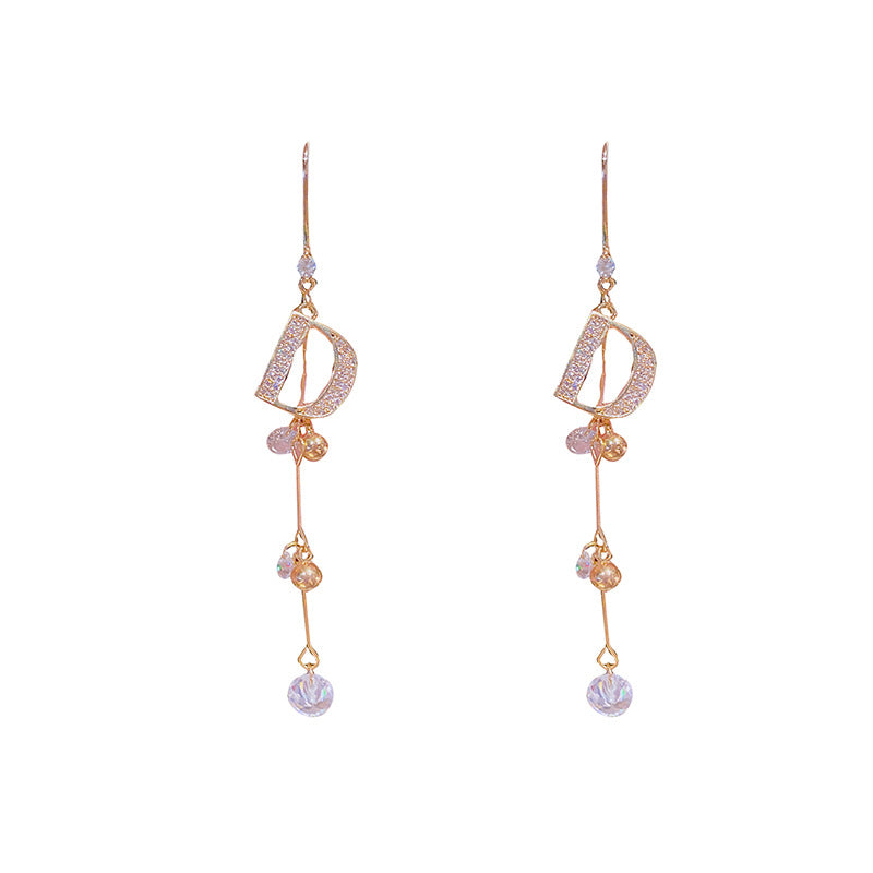 WHOLESALE zircon d letter tassel earrings
