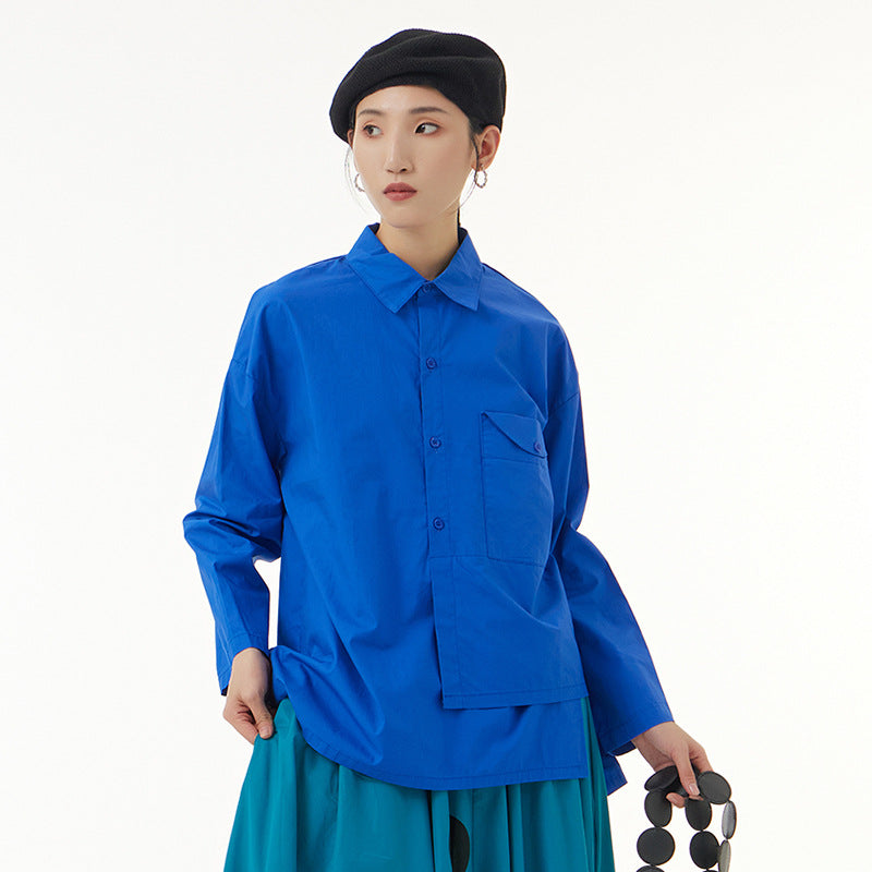 Oversized Women's Loose Slim Top Irregular Layered Design Long Sleeve Shirt