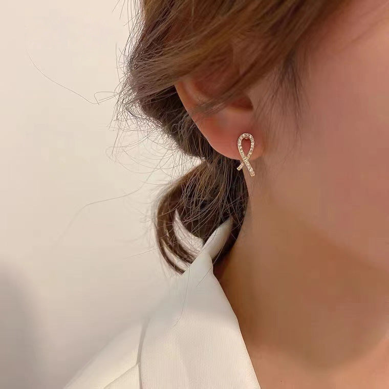 S925 silver needle fashion cross full diamond small simple earrings