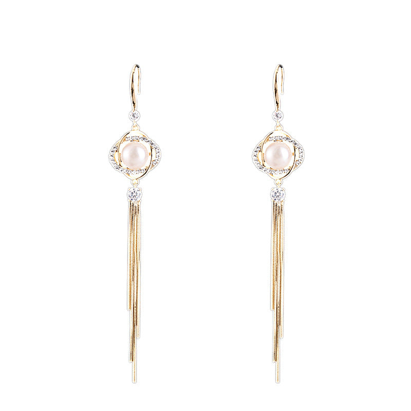 Tassel Earrings female set with zircon Pearl Earrings