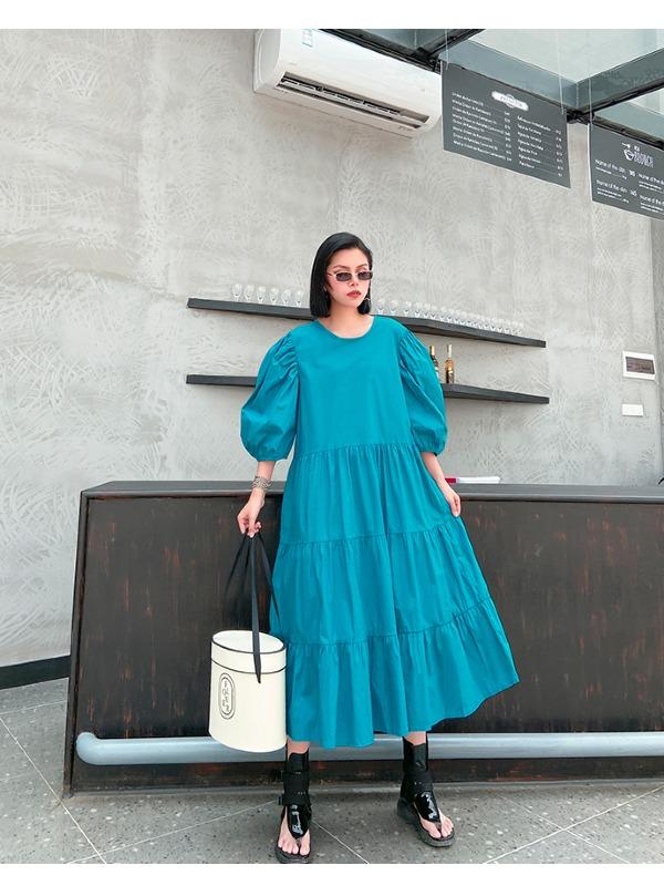 A-Line Bishop Sleeve Half-Sleeve Long Dress