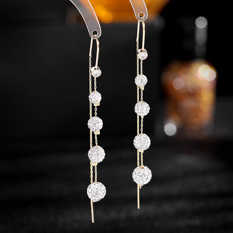 Long tassel full diamond Ball Earrings