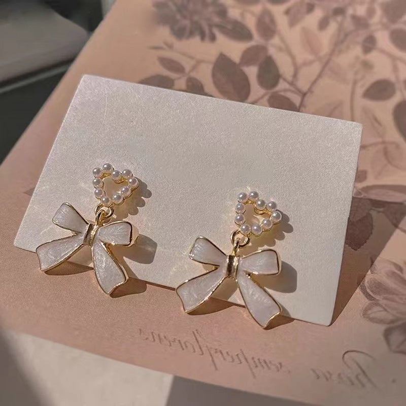 S925 Silver Needle Pearl Bow Earrings