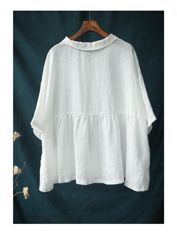 Plus Size Loose Linen Solid Shirt