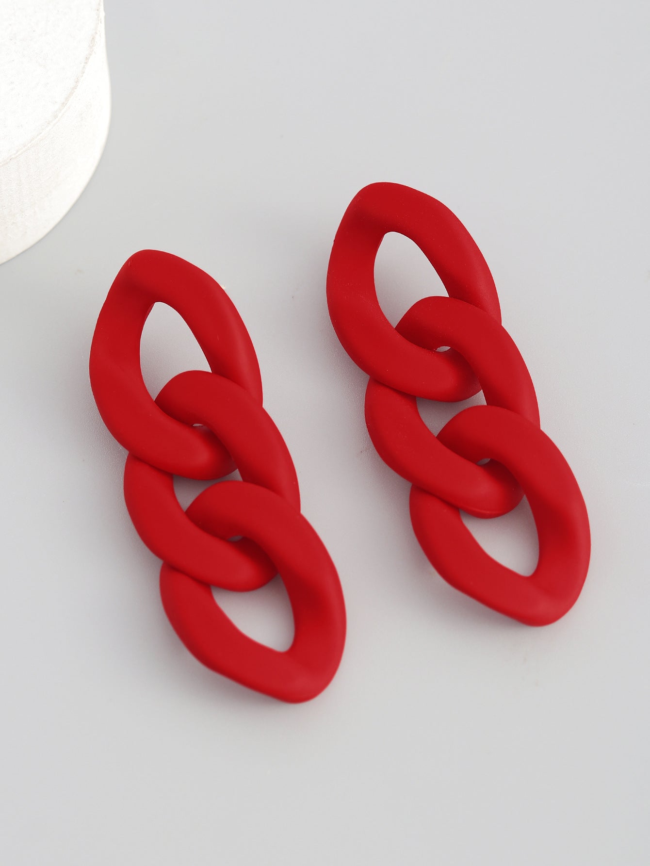 S925 silver needle red acrylic chain earrings