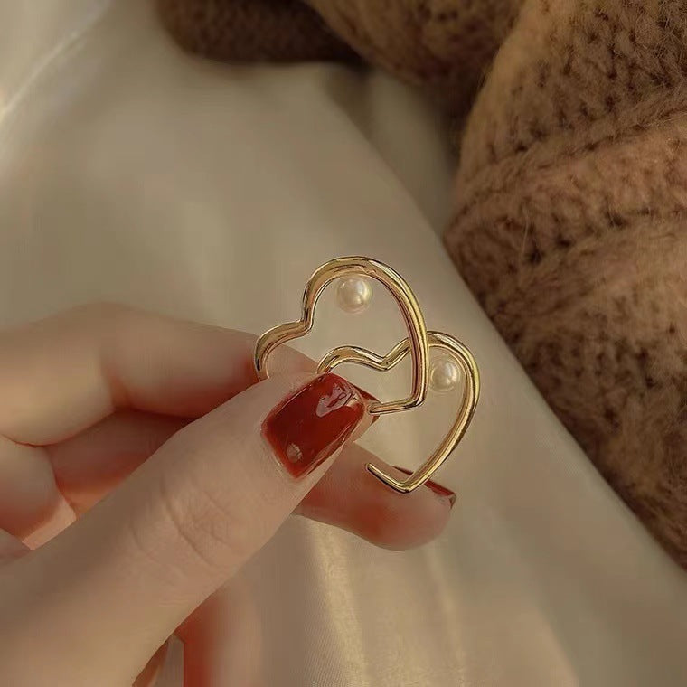 S925 Silver Needle Pearl Heart Geometric Heart Earrings