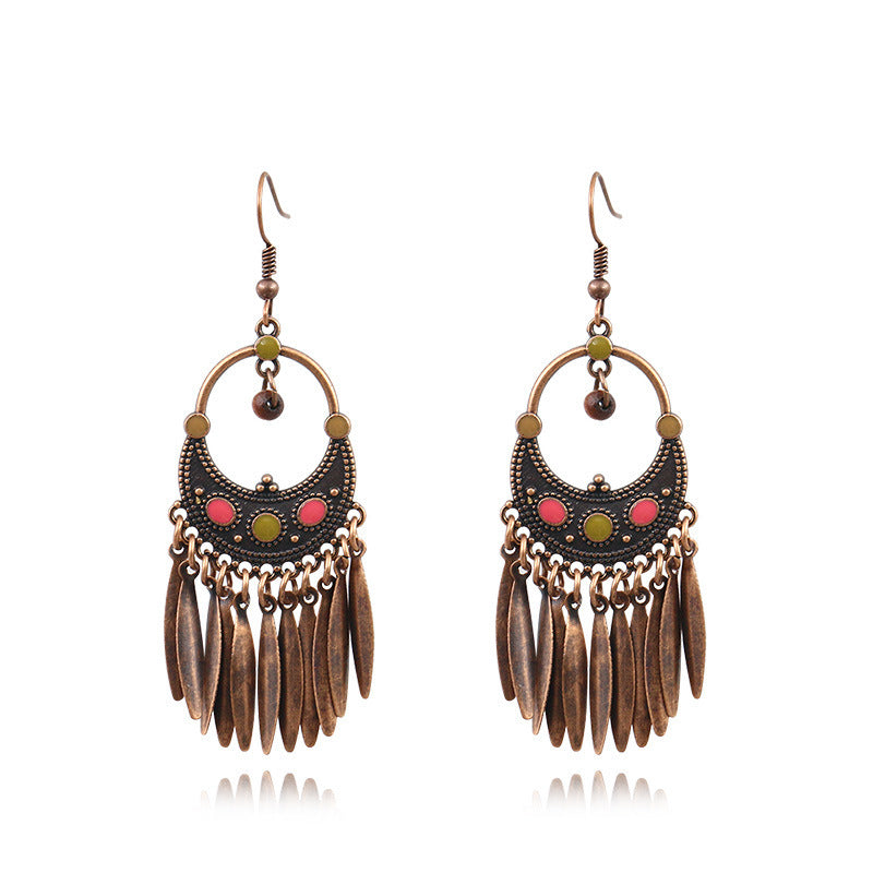Vintage long point drill tassel earrings