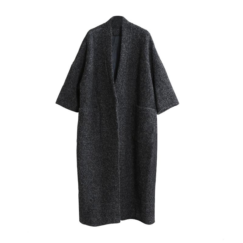 Plus Size - Simple V-neck Thermal Autumn Winter Woolen Coat