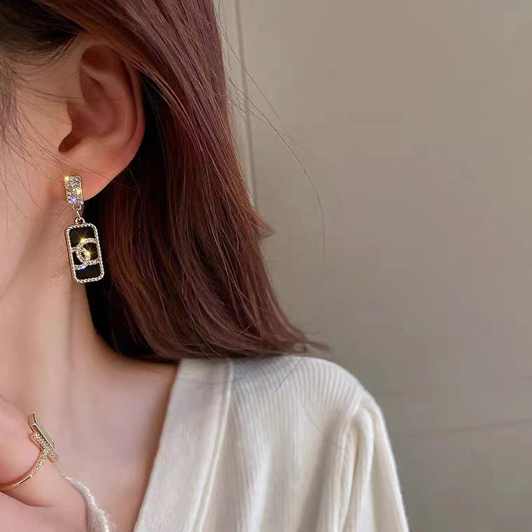 S925 silver needle new trendy micro-set square small fragrance earrings