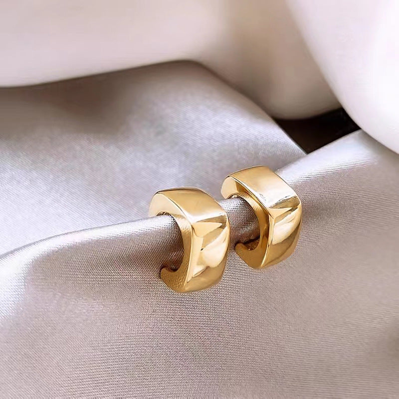 S925 silver pin simple metal cropped geometric earrings