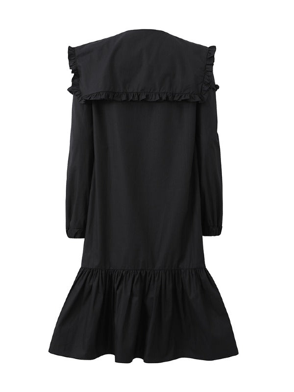 Loose Solid Ruffle Collar Cropped Falbala Dress