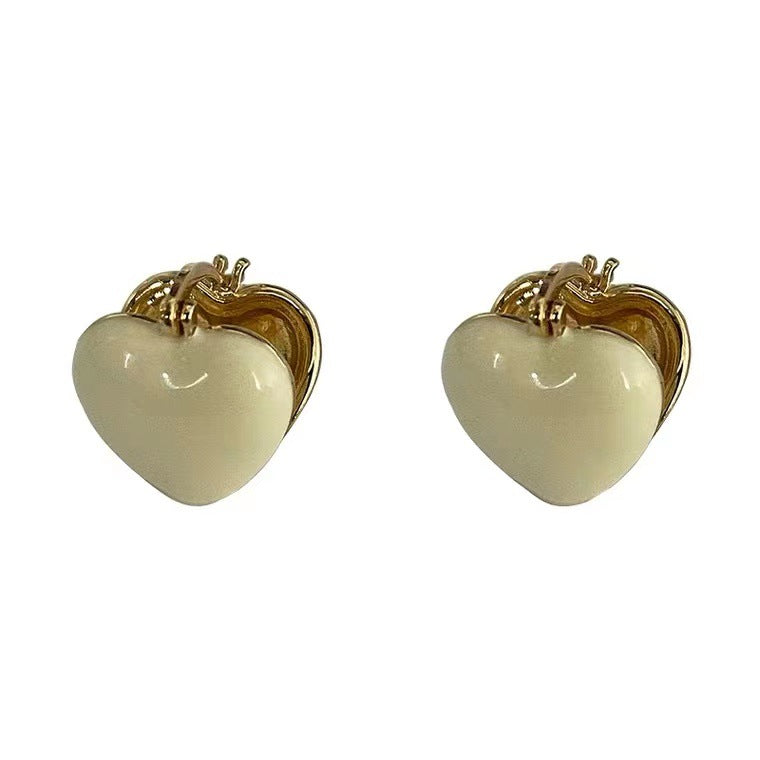 S925 silver needle double-sided white love earrings