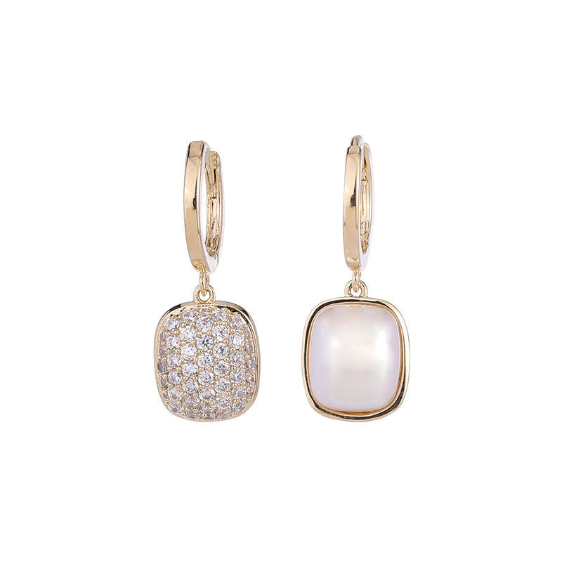 Geometric personality design Pearl zircon double-sided earrings