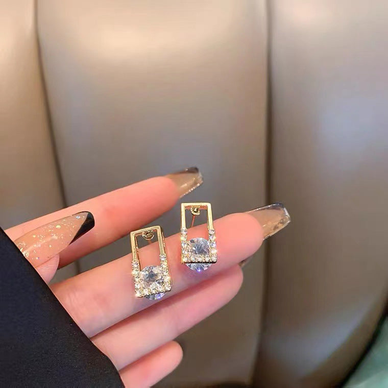 S925 Silver Needle Geometric Square Zircon Earrings